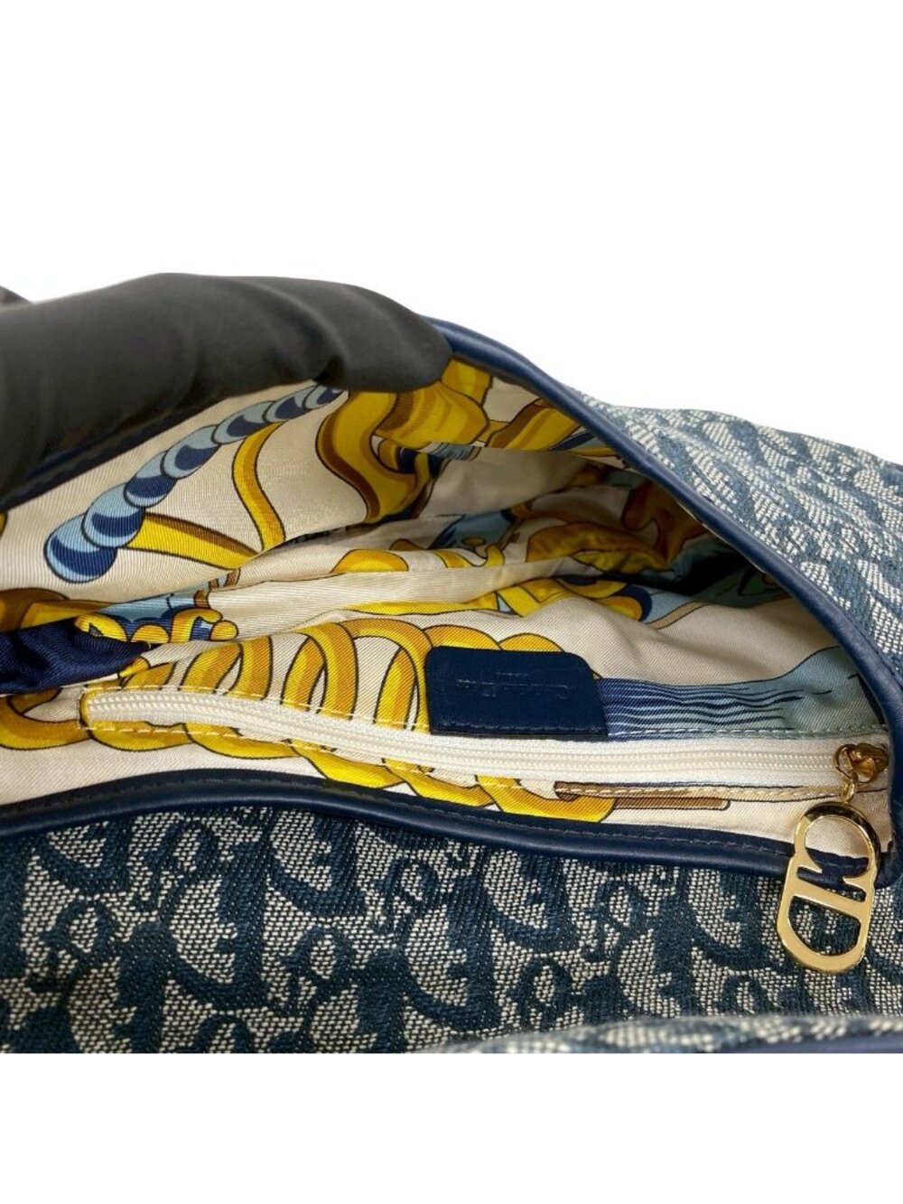 Dior Saddle Bag Trotter Cd Logo Canvas Leather Semi Navy - Picture 9 of 10